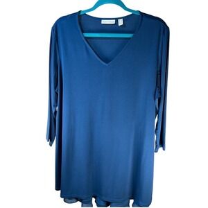 Susan Graver Royal Blue V-Neck Tunic Top‎ Women's Plus 1X Hi-Low Hem Blouse NWOT